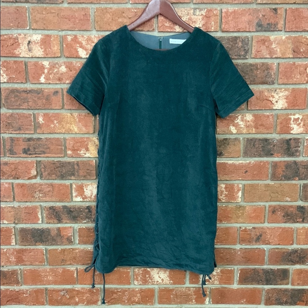 Paper Crane Dark Green Corduroy Lace Up Side Mini Dress